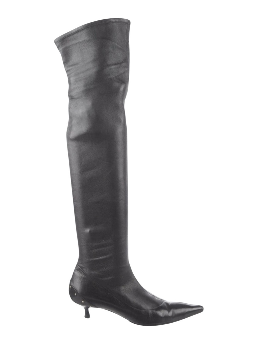 GUCCI TOM FORD FW 2003 Runway Black Leather OTK Kitten Heel Gold Stud Boots